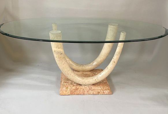Maitland Smith dining table in marble and fossil stone, USA, 1980s