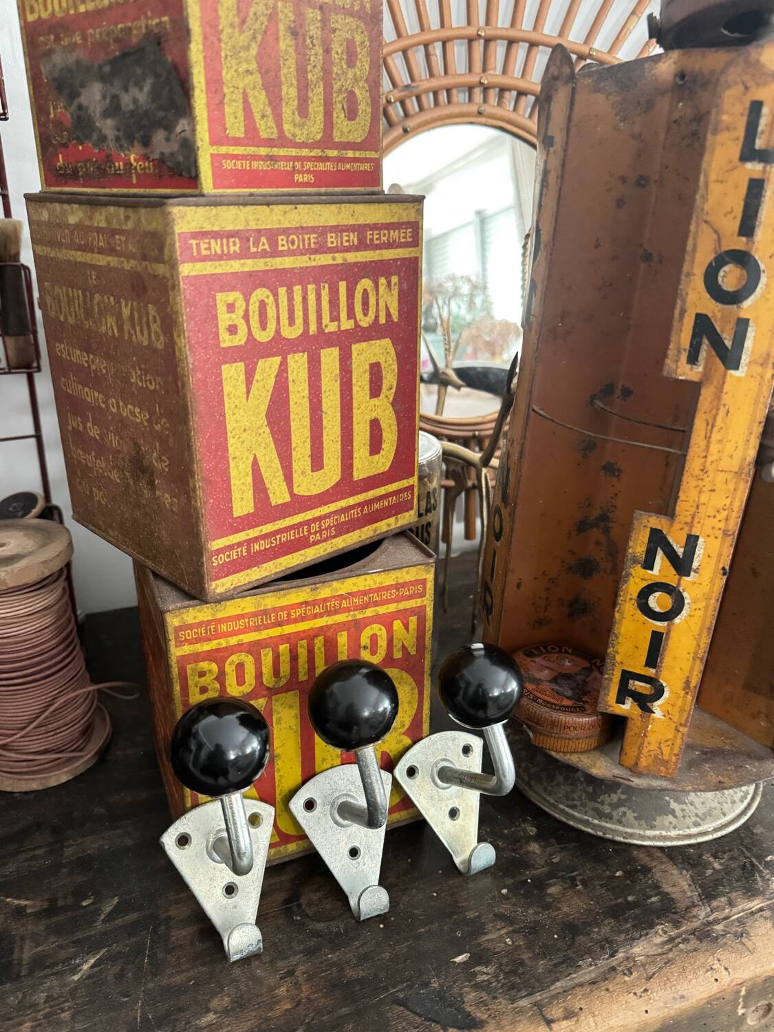 Old vintage black Bakelite ball hooks