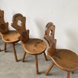 Set of 4 Savoyard pine chairs from the 60s