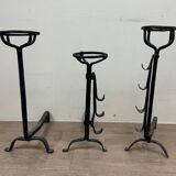 Three wrought iron Hâtiers or Landiers from the 17th-18th century
