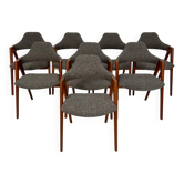 1960s set of 8 Compass teak dining chairs by Kai Kristiansen for Schou Andersen Møbelfabrik