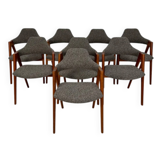 1960s set of 8 Compass teak dining chairs by Kai Kristiansen for Schou Andersen Møbelfabrik