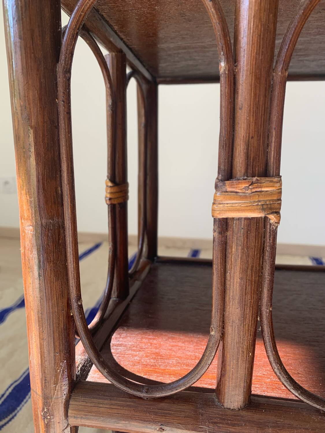 Vintage wooden and rattan side table