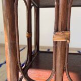 Sellette vintage en bois et rotin
