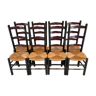 Lot de 8 chaises en bois assise paille, montants noirs belle patine