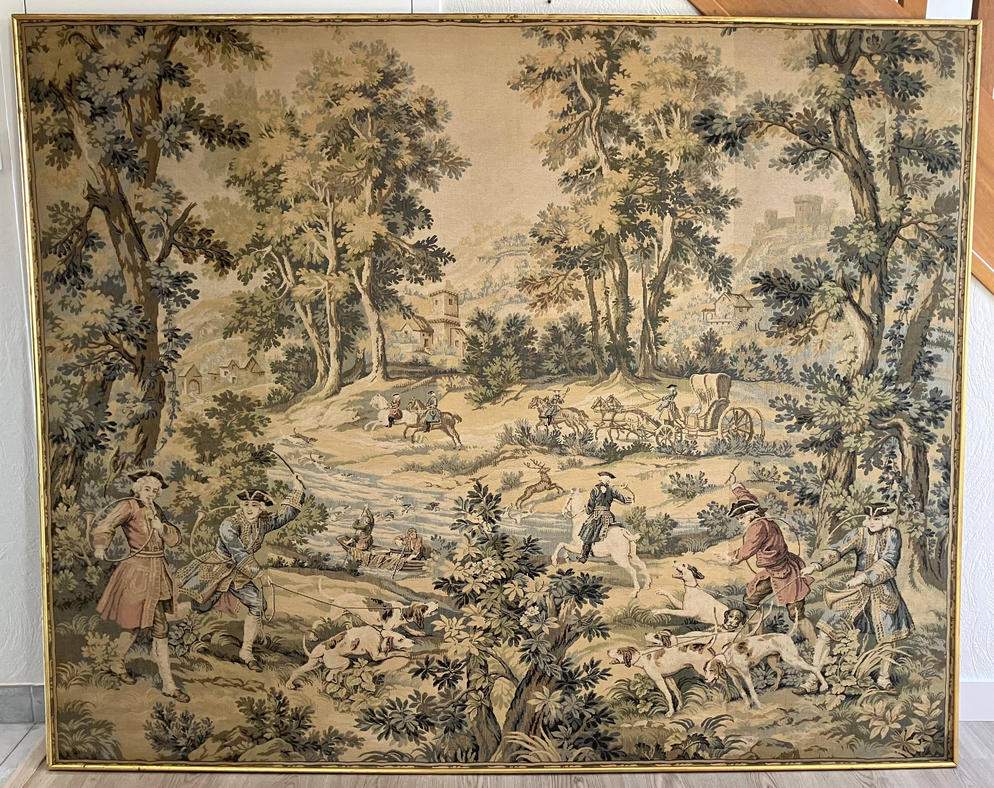 Antique tapestry Jules Pansu hunting scene 18th century