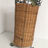 Vintage rattan and wrought iron umbrella holder