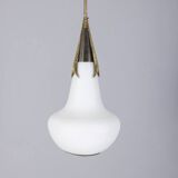 Vintage 1960s brass and opaline glass chandelier, designed by Stilnovo