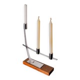 Candlestick in stainless steel and rosewood, 3 flames, Denmark, 1970