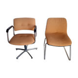 Fauteuil et chaise de bureau vintage Steelcase Strafor en métal chromé années 70