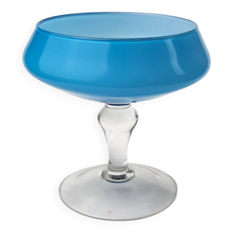 Verre opalin vintage Empoli Milano bleu Compote années 60 70
