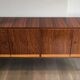 Designer sideboard with 4 doors in sapele mahogany and sycamore on a blackened wood base