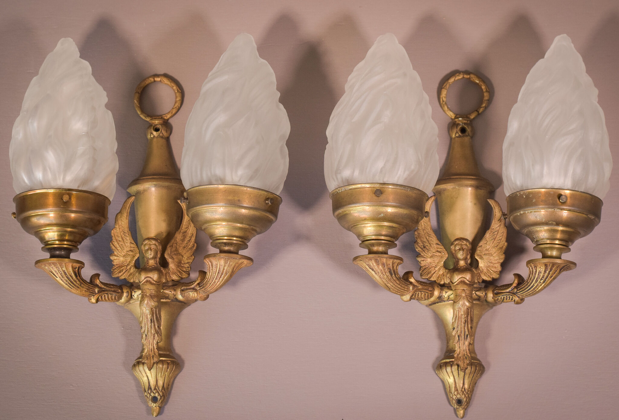 Pair of Wall Lamps with Angels