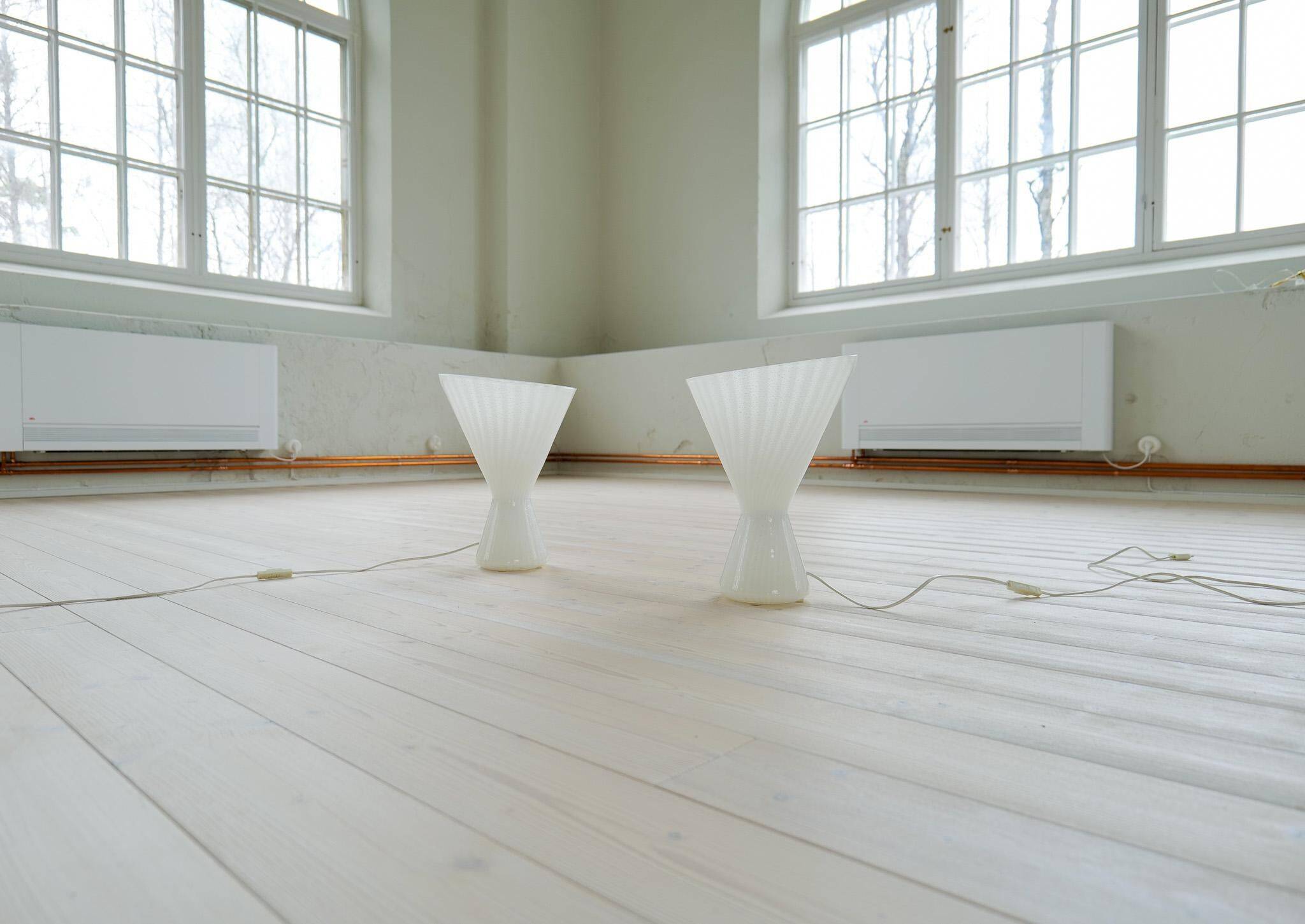 Pair of large classic white Murano table lamps from Italy, 1970s.