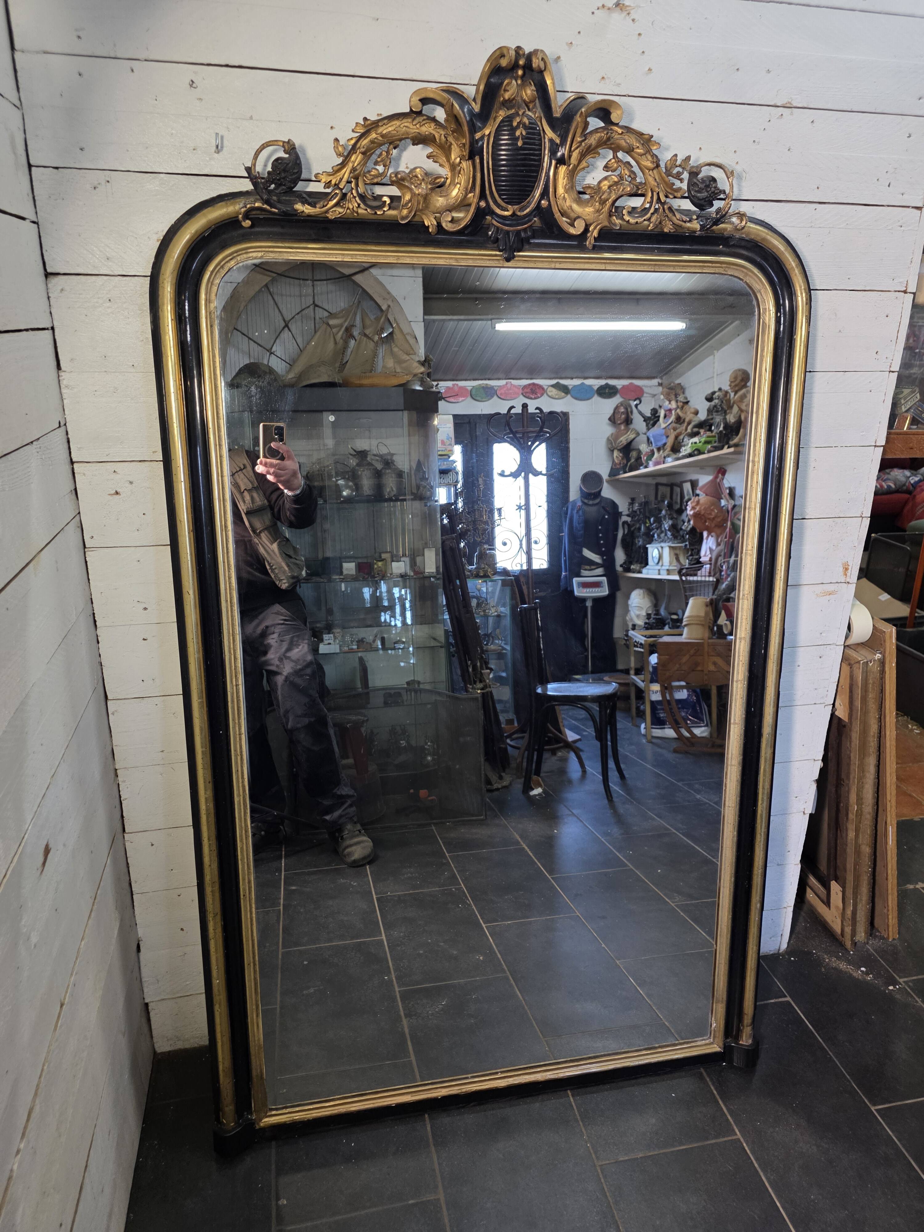 Napoleon III mirror from the 19th century with gold leaf, 190cm H