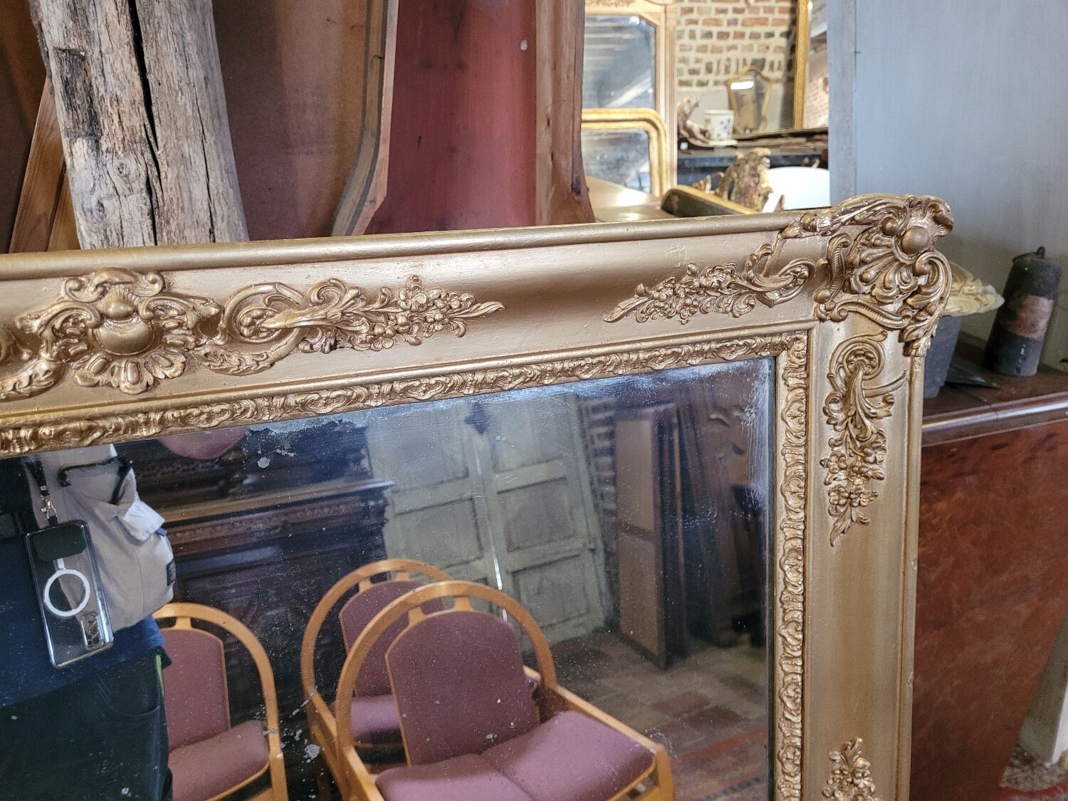 Golden mirror xixth period restoration 132×110cms