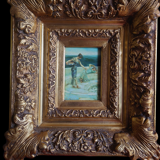 Tableau huile sur bois signé cadre doré xx siècle