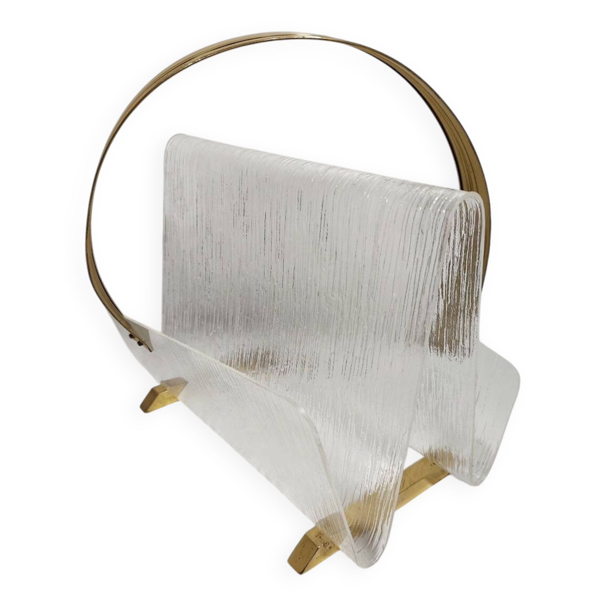 Revistero de metacrilato y latón. España, 1980s.