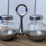 German salt and pepper shaker WMF in metal and glass, 1970