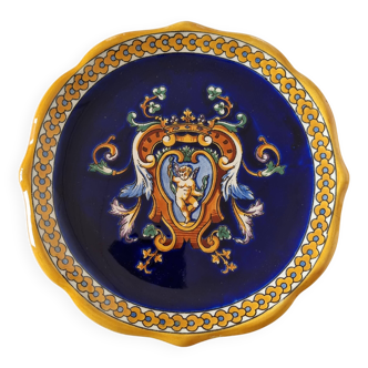 Magnificent Gien earthenware cup and saucer, Renaissance style, painted