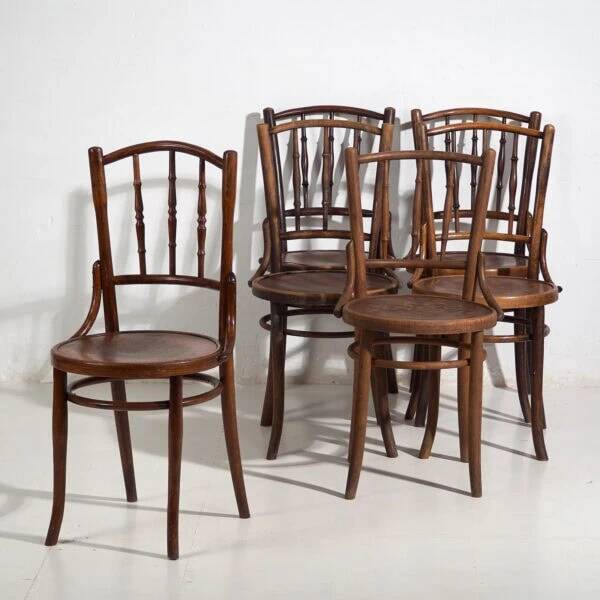 Antique Parisian café-style chairs (c. 1920). Set of 6, no. 3