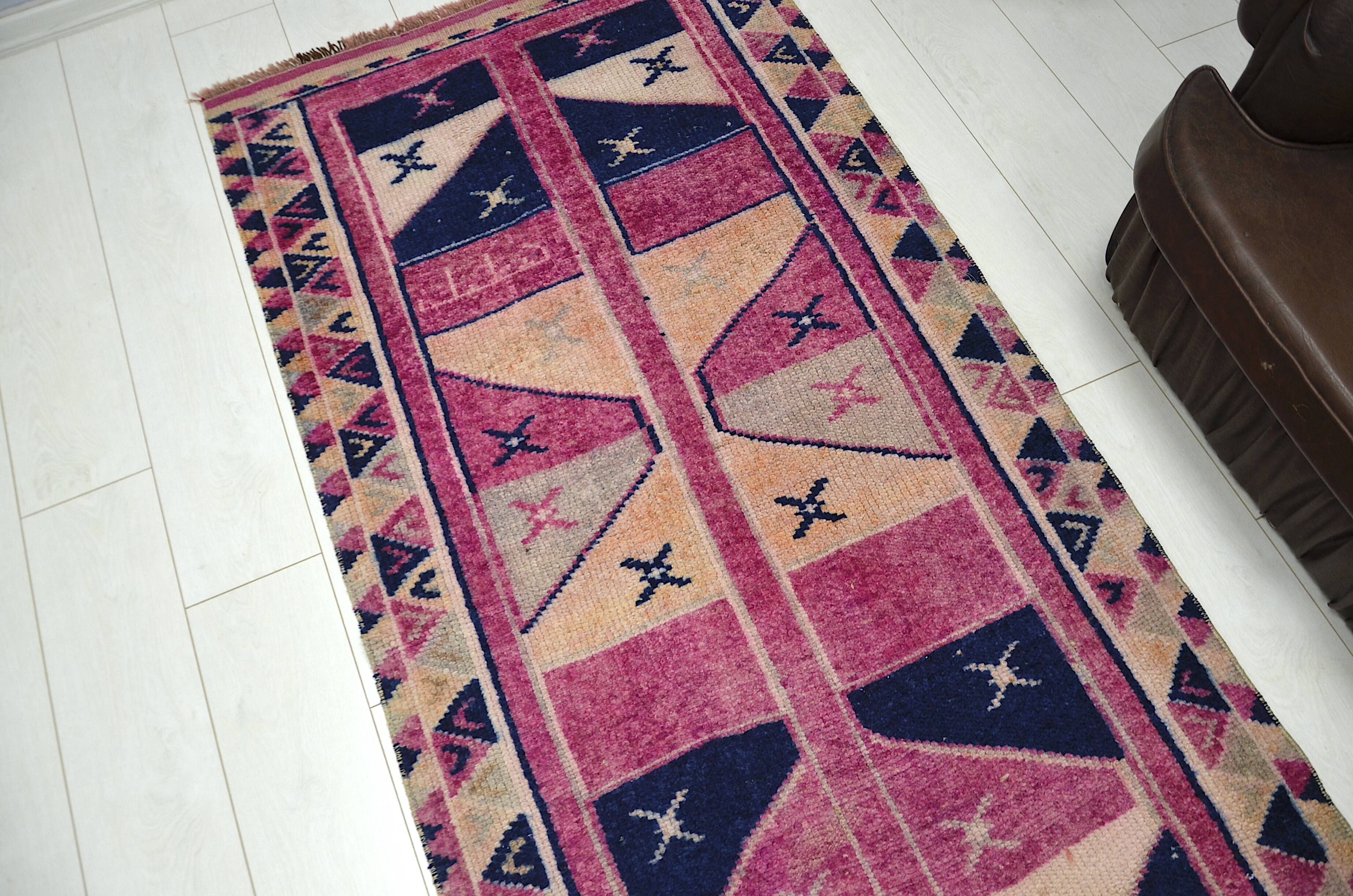 Pink & Dark Blue Anatolian Runner sku 2269.