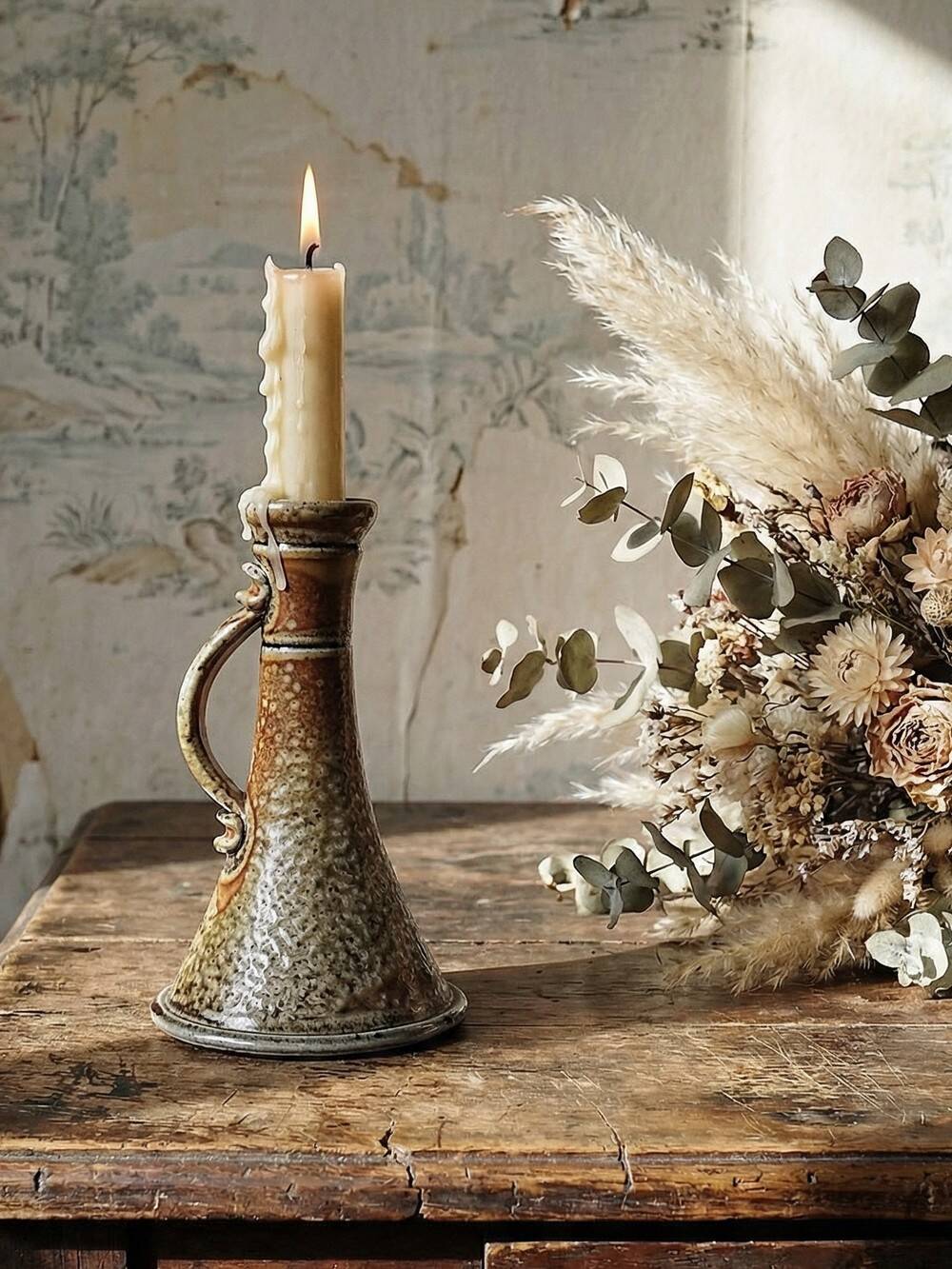 Vintage candlestick or soliflore in glazed stoneware signed Le Don.