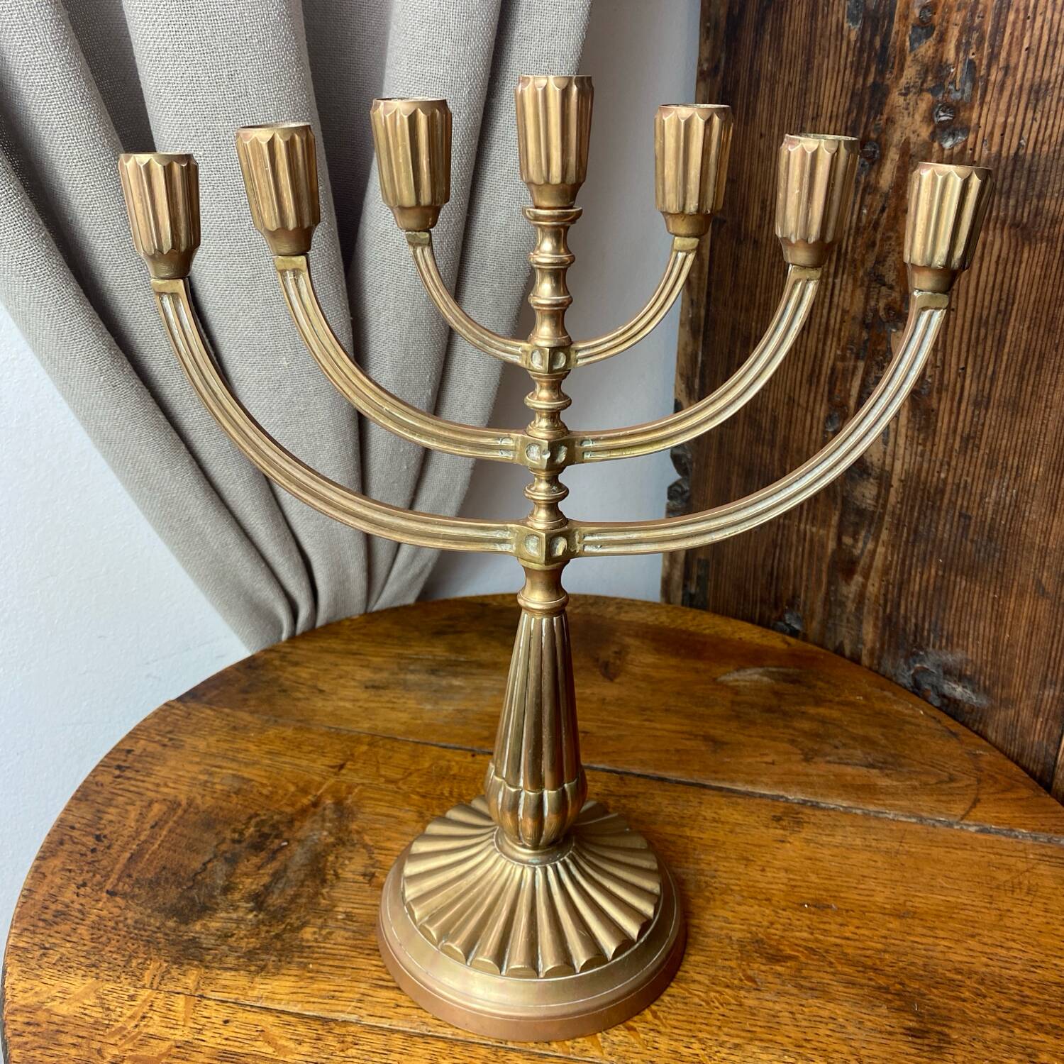 Menorah, seven-branched candlestick, in brass