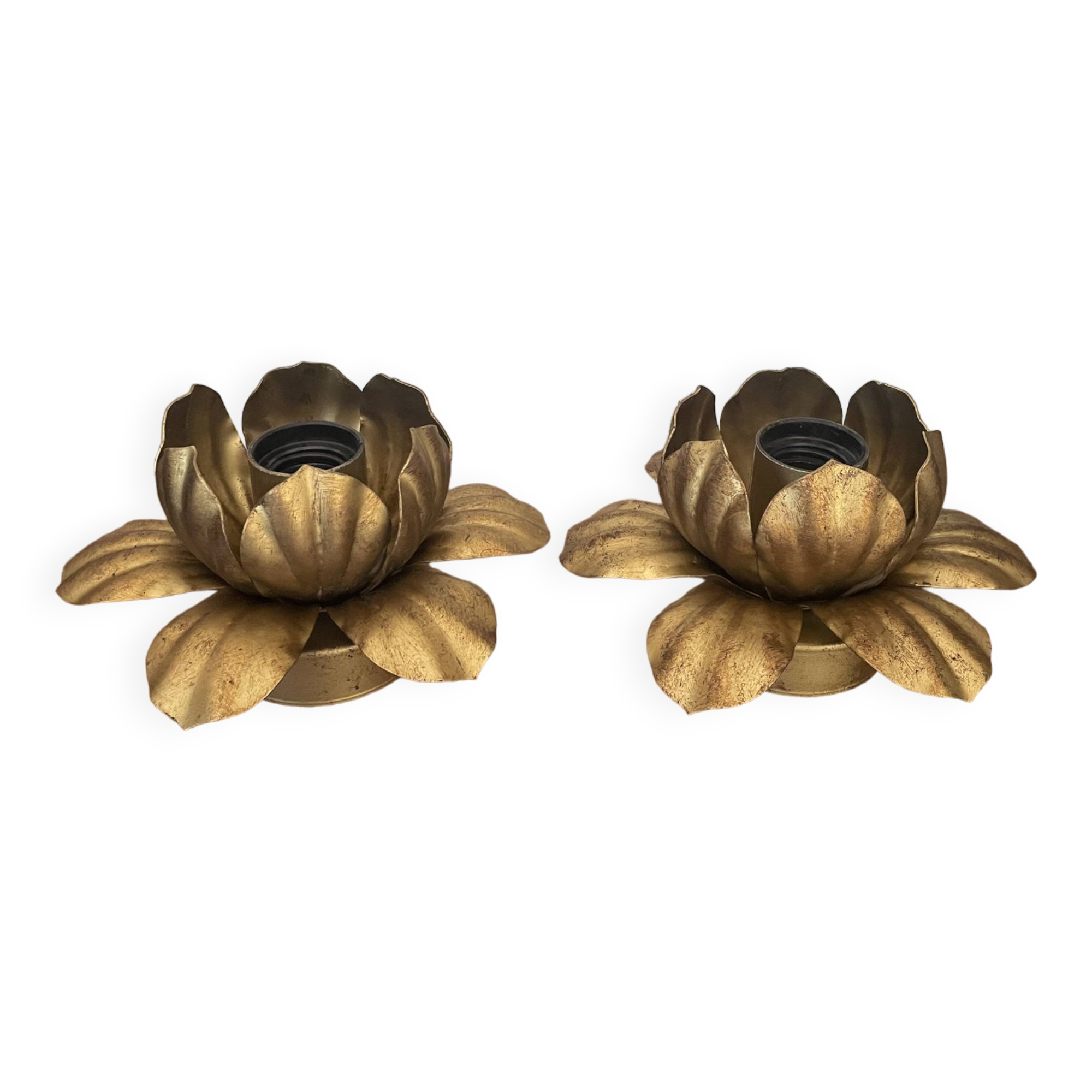 Pair of vintage gold metal flower wall lights