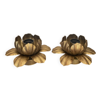 Pair of vintage gold metal flower wall lights