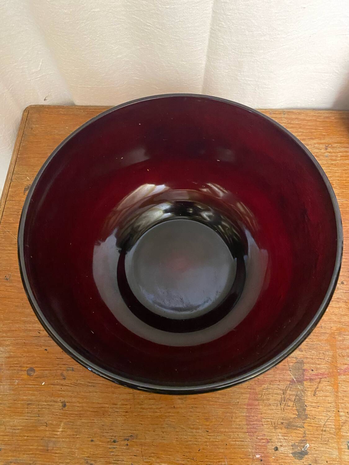 Salad bowl + 6 vintage ARCOROC Sierra molded glass bowls, ruby red, Vinta