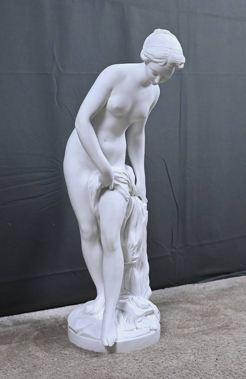Important biscuit sculpture "The Bather" after Falconet – late 19th century.
