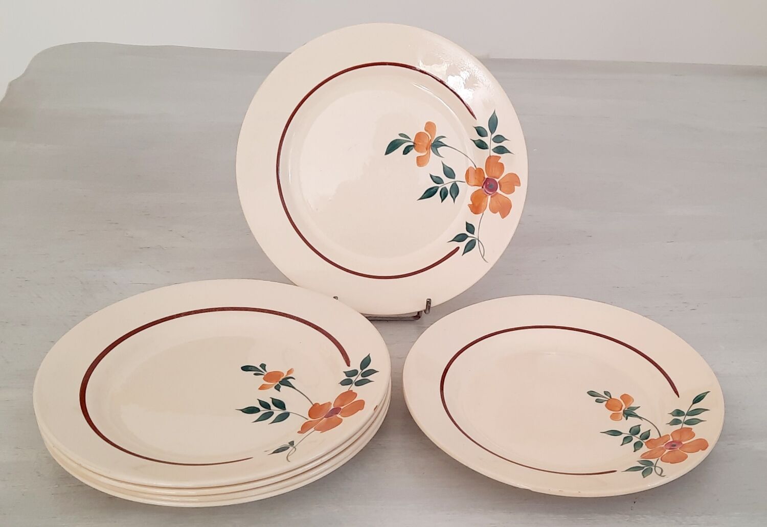 Flat earthenware plates Moulin des Loups Saint Amand Model Amélie Vintage