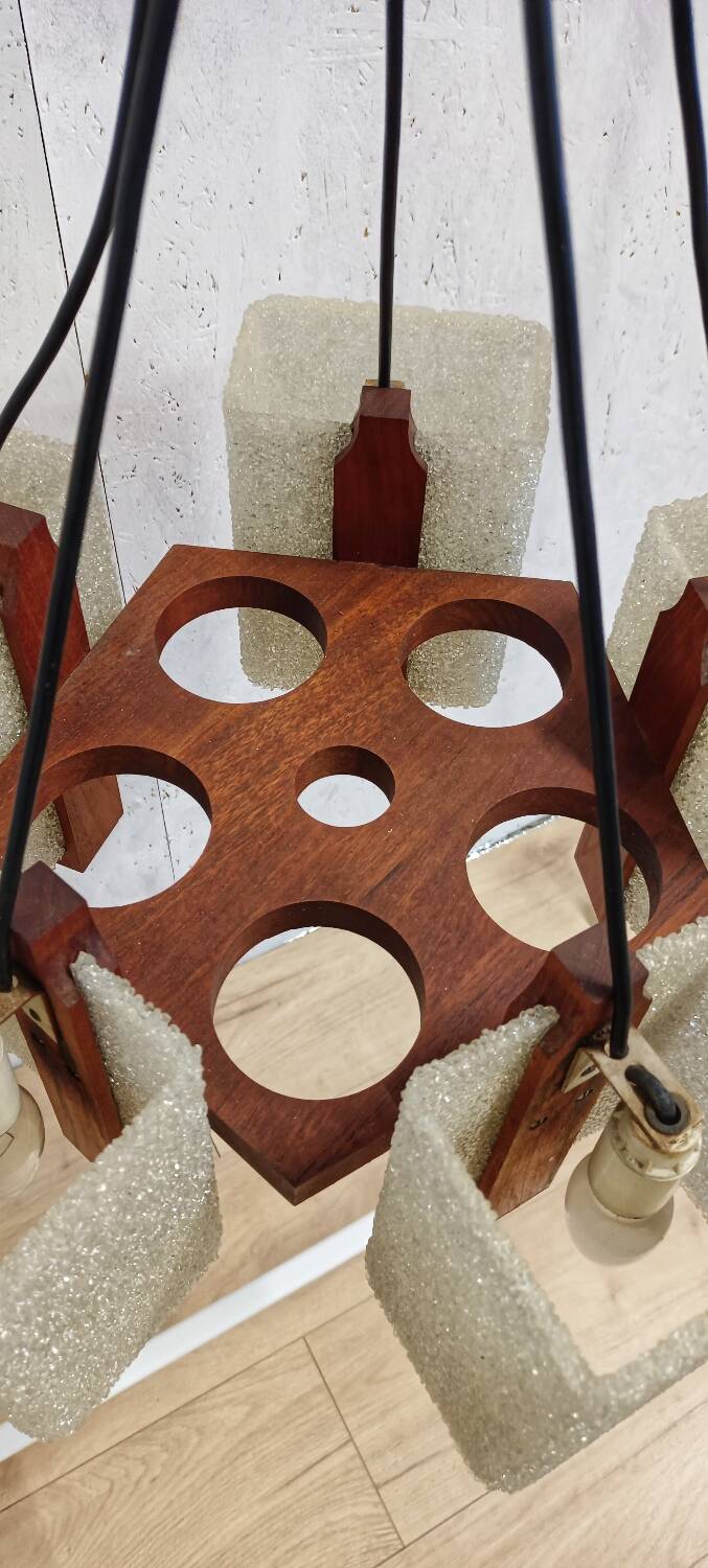 Teak and resin pendant light