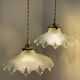 Suspension Holophane verre diamant vintage