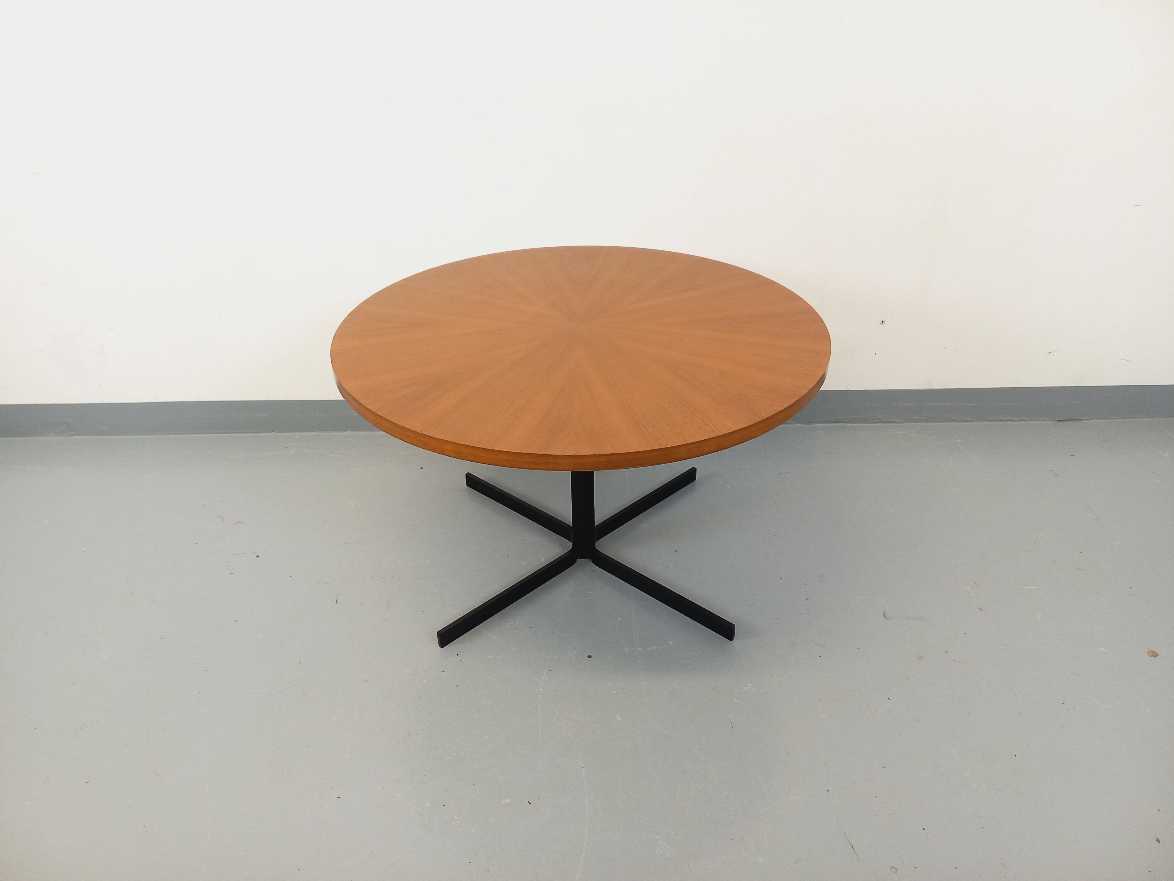 Large round coffee table in vintage Scandinavian style, modular into a table.