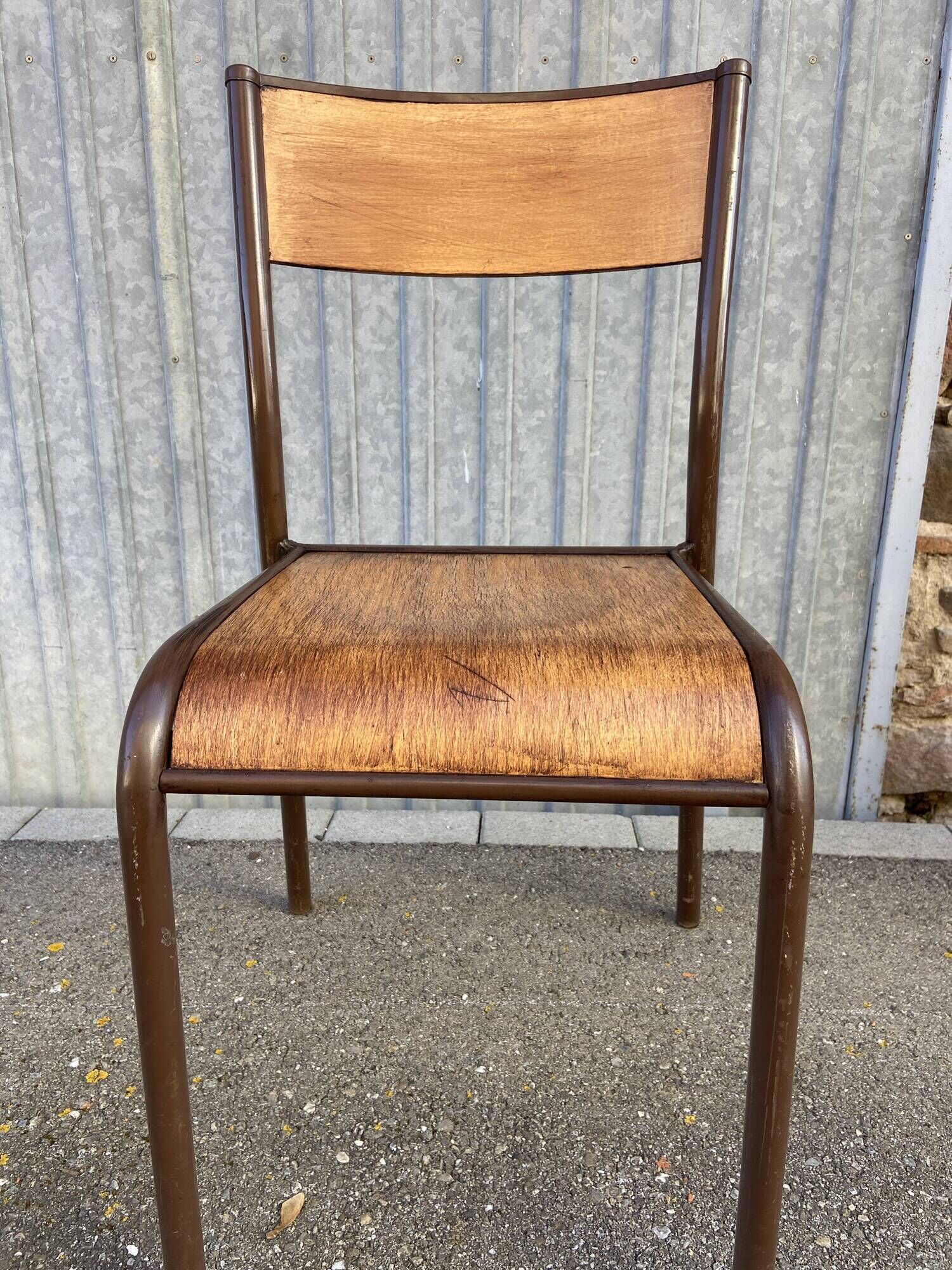 Set of 8 vintage industrial school chairs for communities mullca delagrave