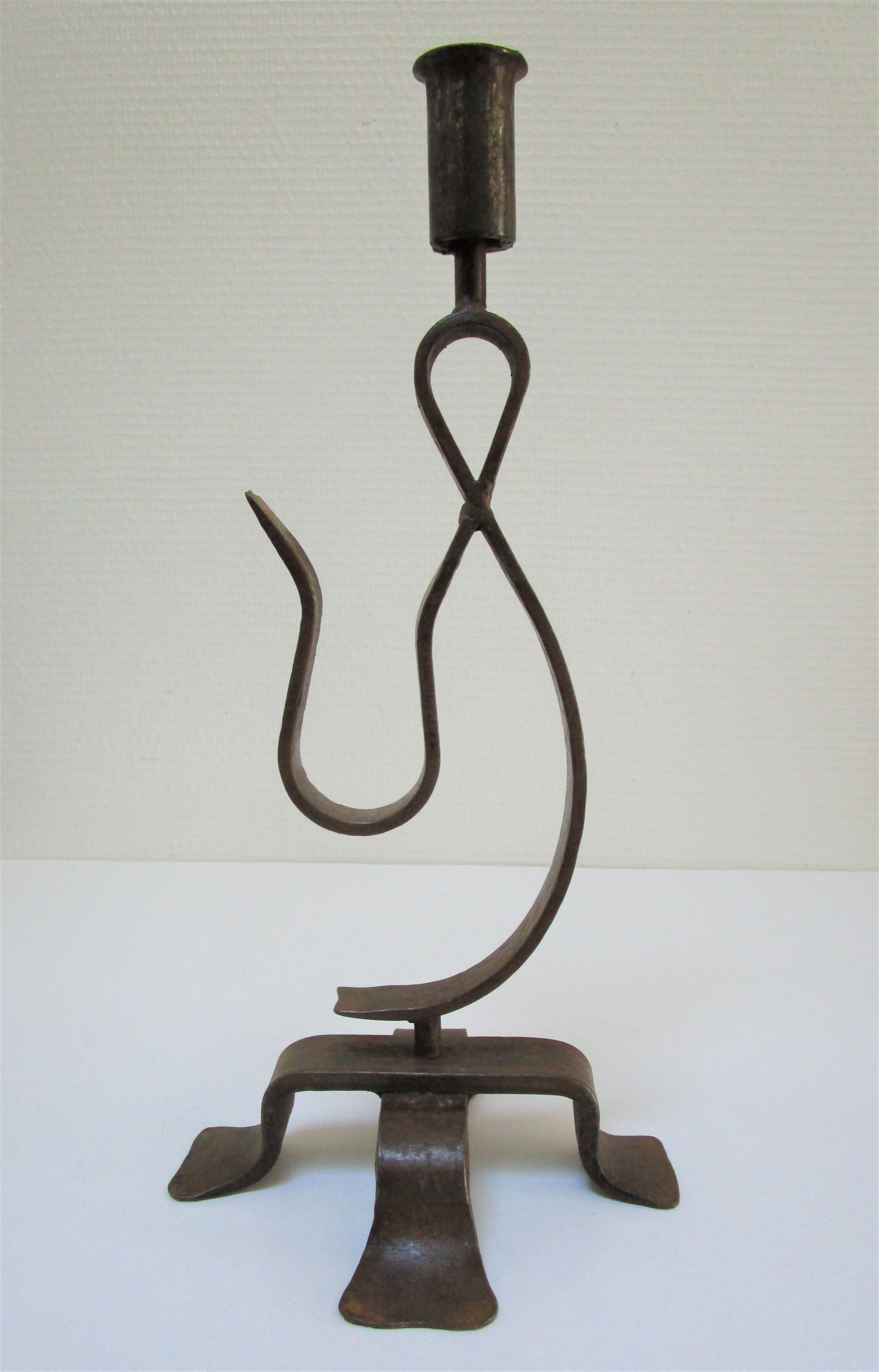 Brutalist candle holder wrought iron beaten patinated H. 37 cm