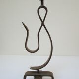 Brutalist candle holder wrought iron beaten patinated H. 37 cm