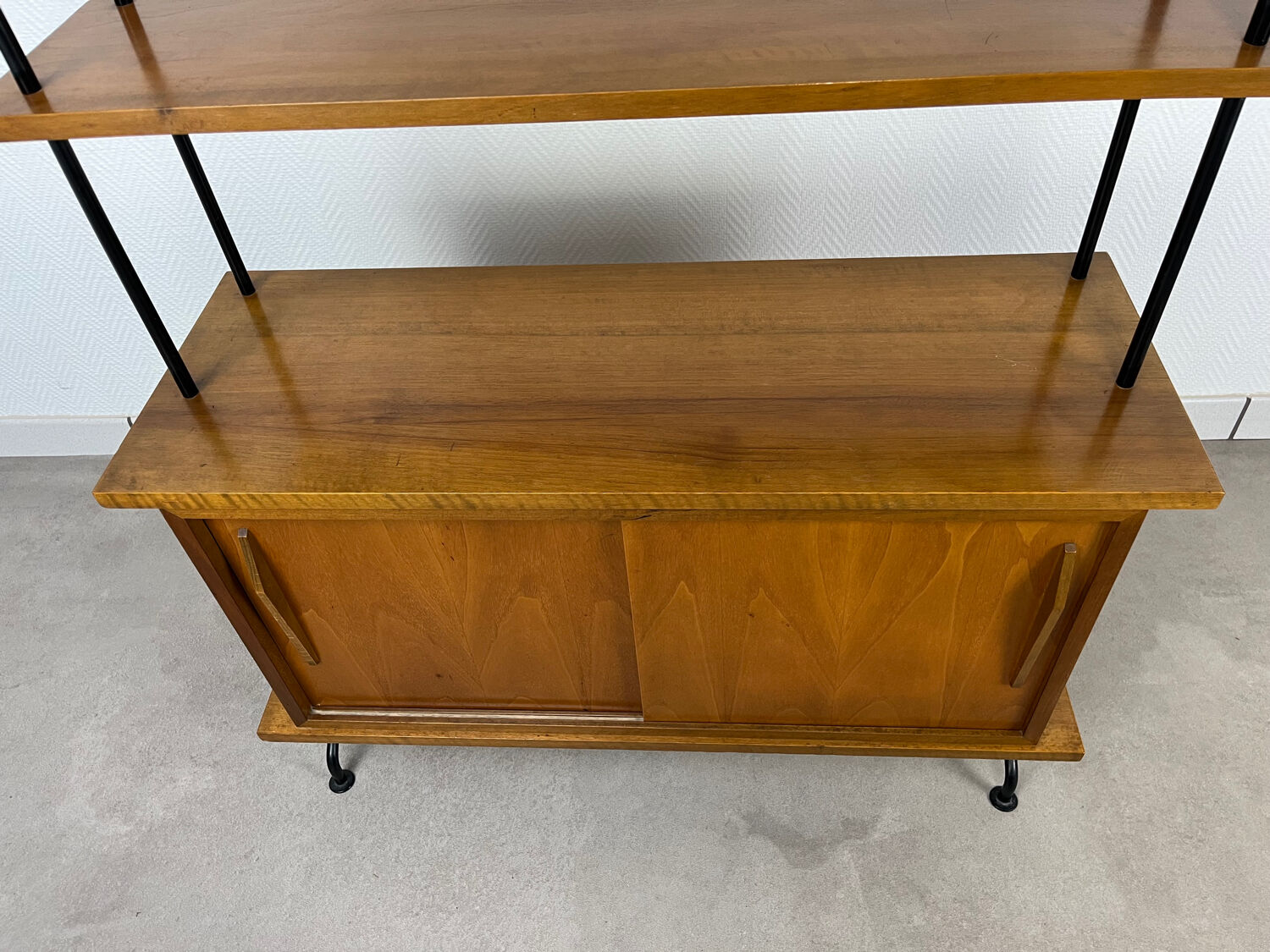 1950s wooden and metal bookshelf shelf