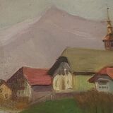 Oil paintings oil on Panel mountain landscape