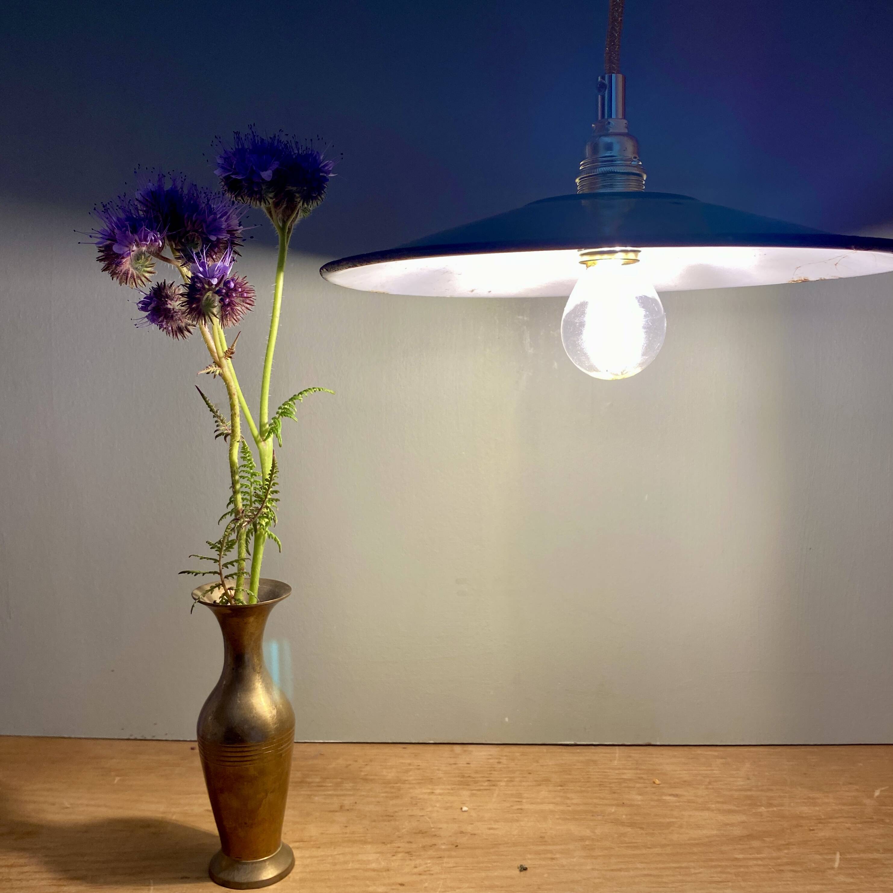 Vintage green enamelled sheet metal lampshade pendant light