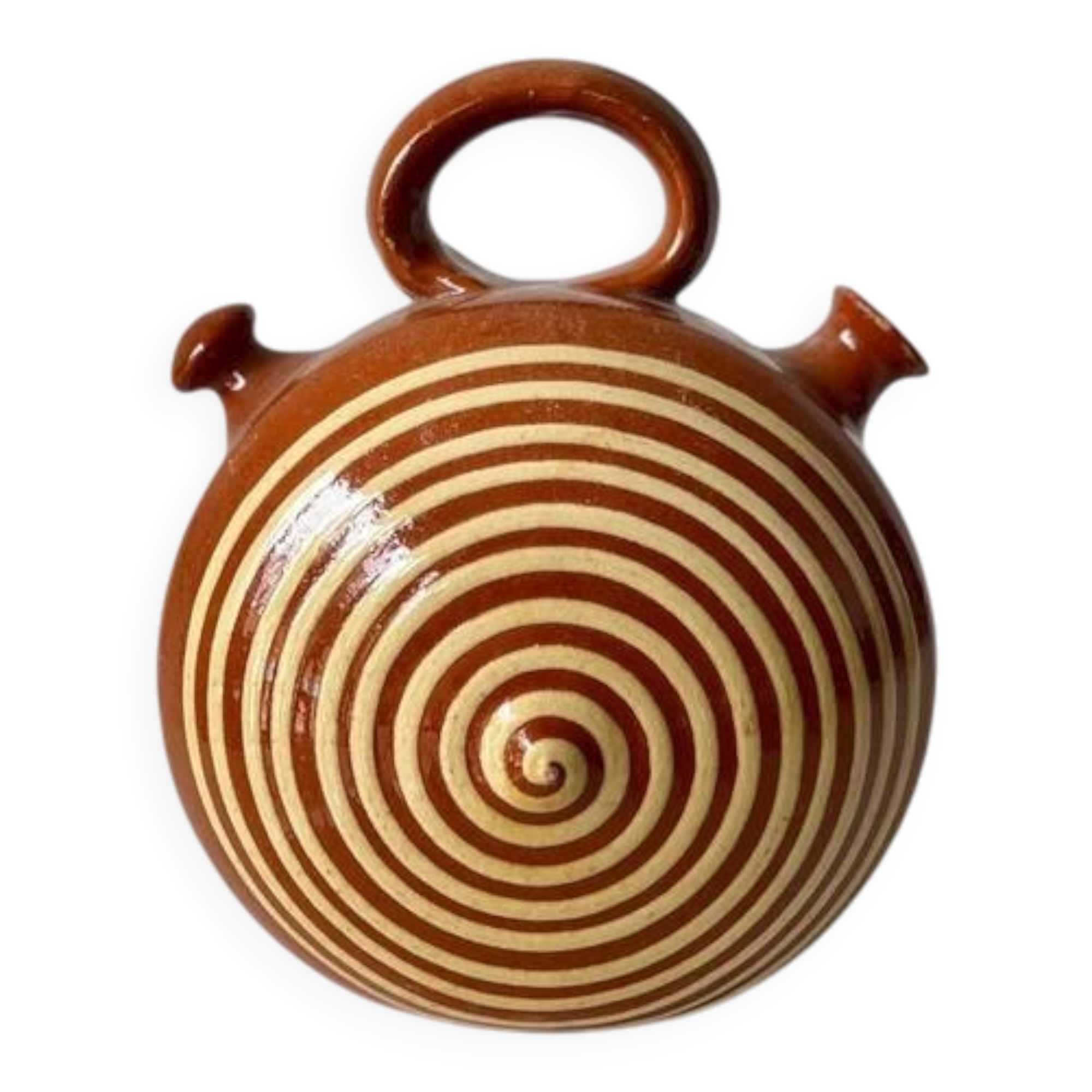 Botijo espagnol vintage – grès vernissé décor spirale – design populaire
