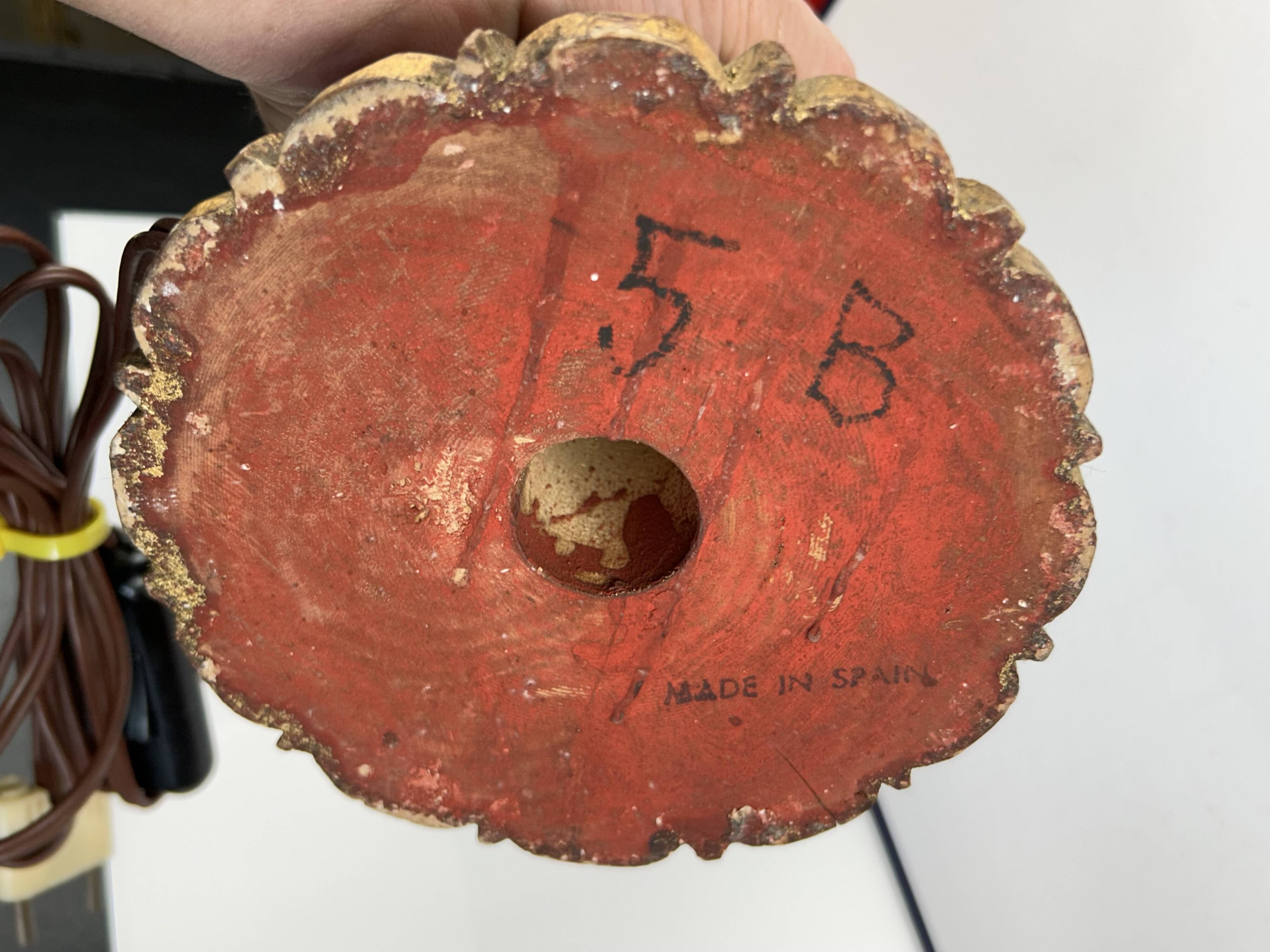 Large polychrome wooden lamp base 53.5 cm high from the socket.