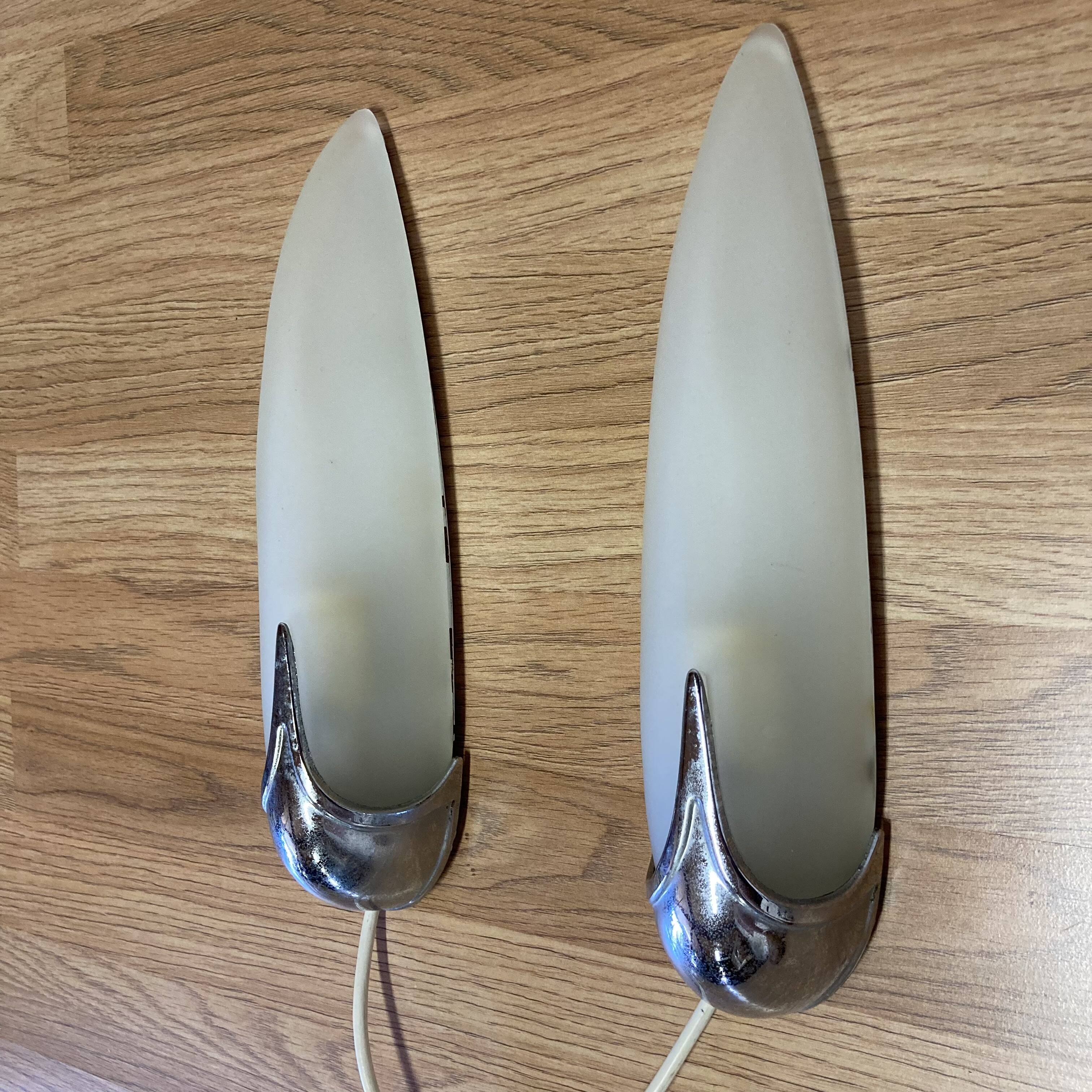 Pair of 1950s designer glass wall lights.