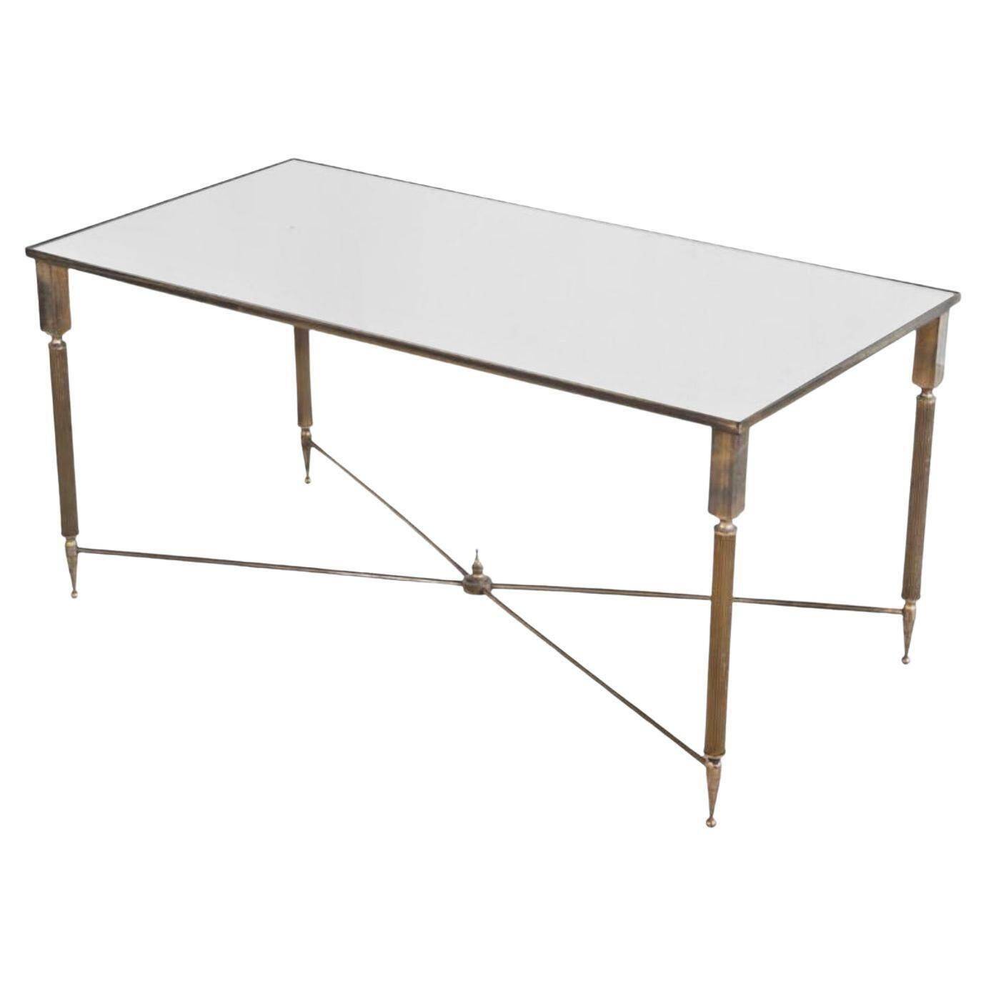 Table basse en laiton patiné et verre Maison Charles années 1960