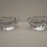 Duo of octagonal transparent crystal candle holders