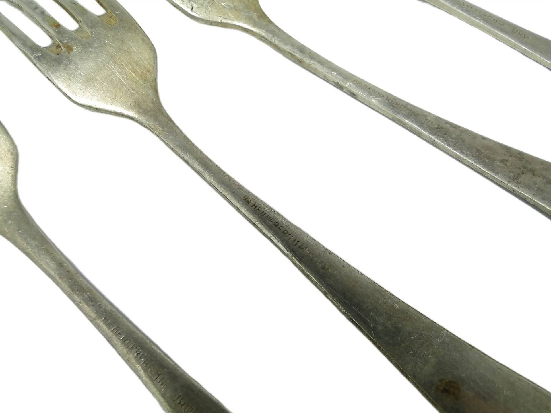 Set of forks, minimalism, silver-plated brass, Henneberg Brothers, Poland, 1930s