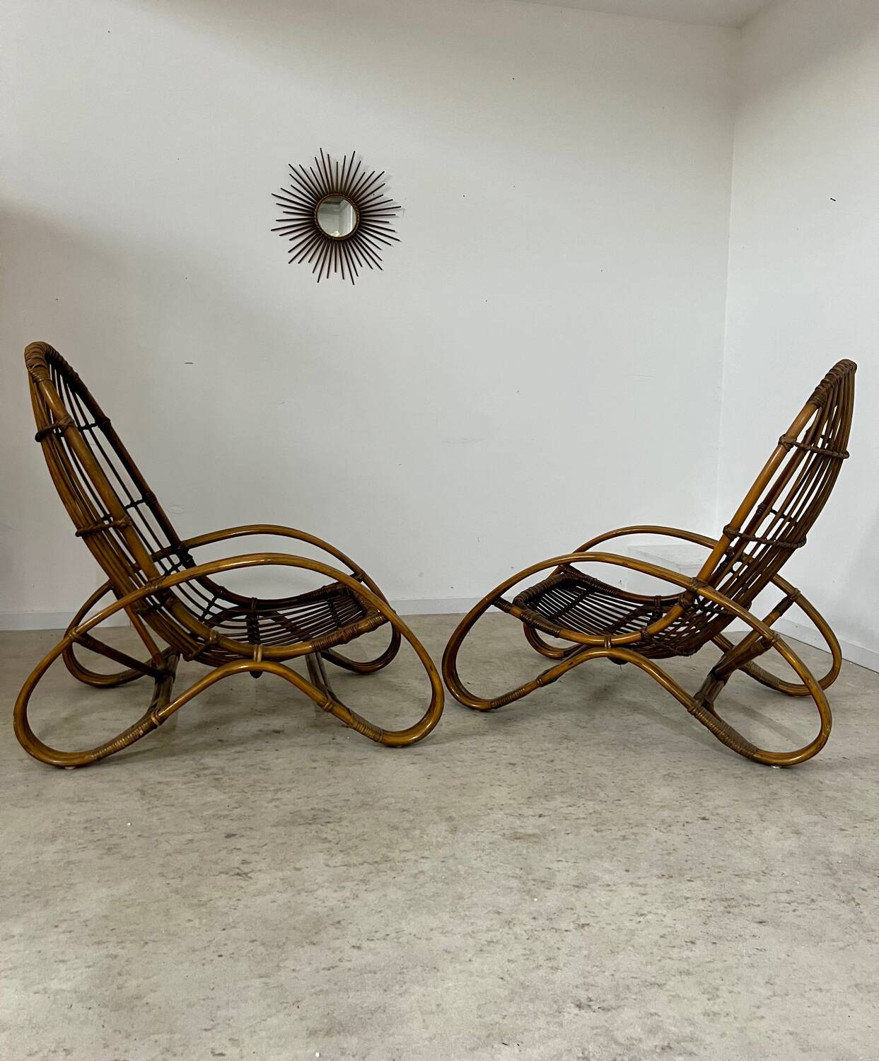 Set of 2 rattan lounge chairs armchairs Italian design from the 60s vintage rattan