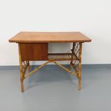 Vintage Louis Sognot desk in rattan and wood from the 1960s